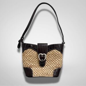 Straw Woven Basket Leather Shoulder Bag